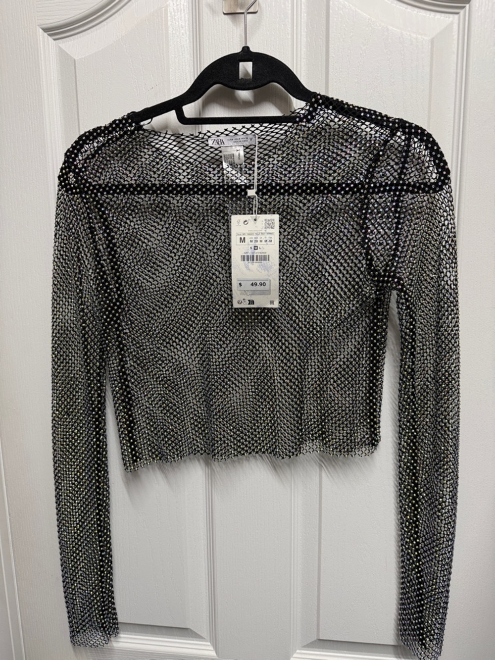 Zara Black Silver Metallic Mesh Crop Top